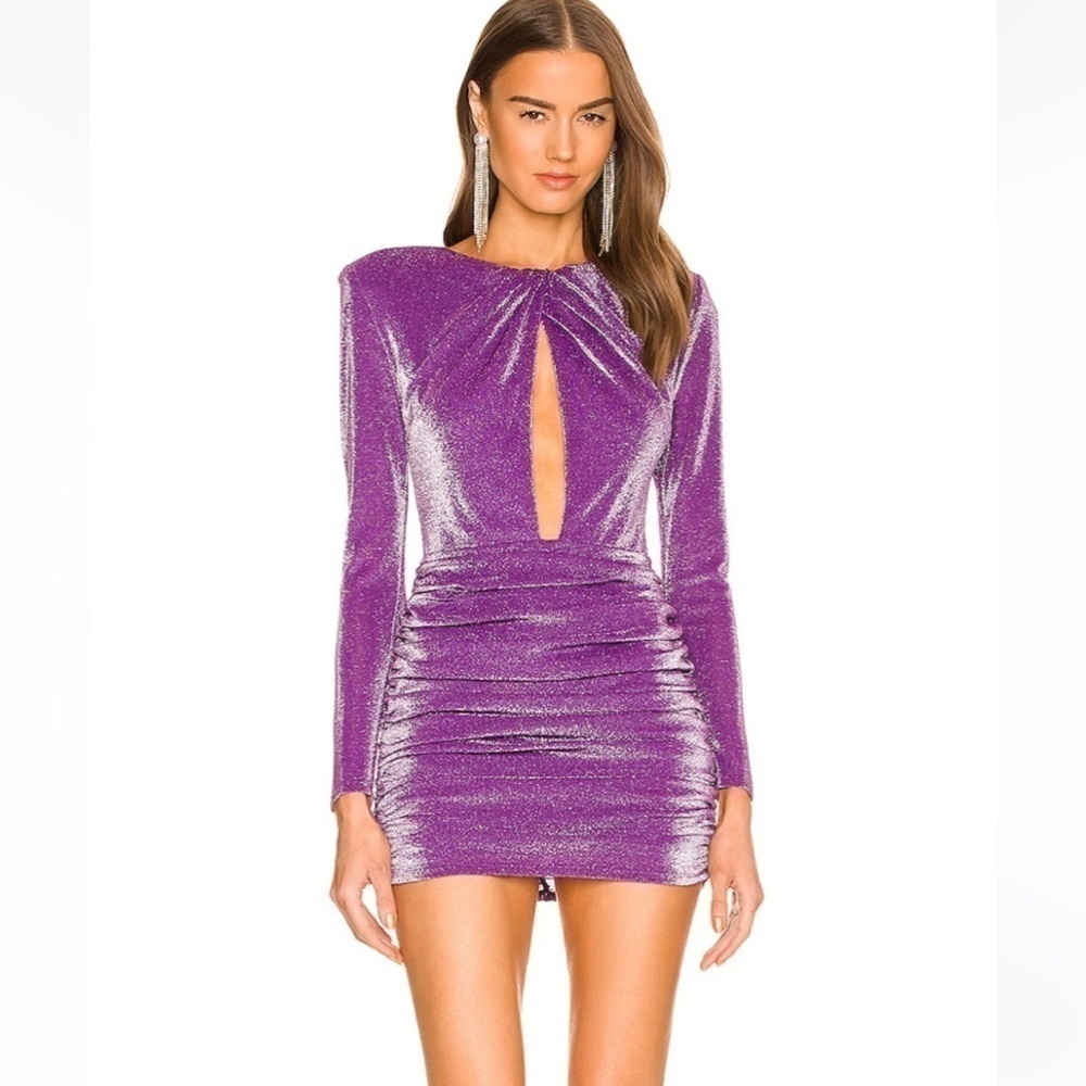 Michael Costello x REVOLVE Davey mini dress, backless, keyhole front, ruched, M